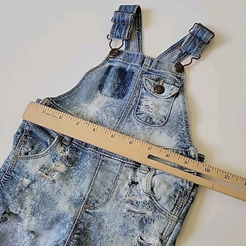 OshKosh B'Gosh Vestpak Distressed Stone Wash Denim Overalls 12M Snap Leg Casual - Picture 8 of 14